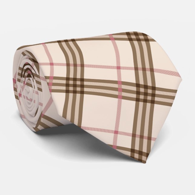 Cravate Thompson écossais écossais écossais beige brun mot (Roulé)
