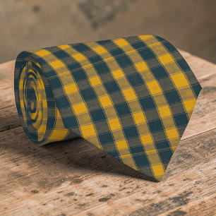 Cravate Tie à carreaux jaune et bleu marine
