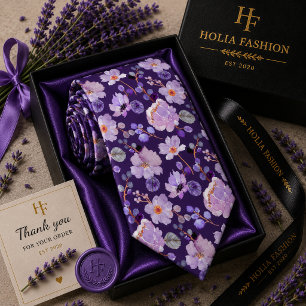 Cravate Tie à col fleur aquarelle lavande violette