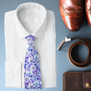 Cravate Tie à col floral aquarelle bleu violet