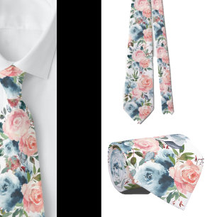 Cravate Tie à col floral Fleurs Roses Bleues et Roses Form