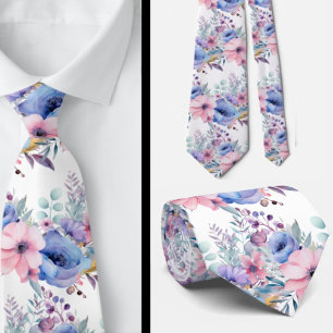 Cravate Tie à col floral rose et bleu poussiéreux