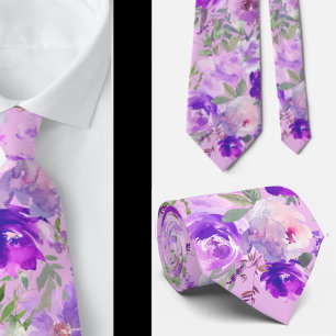 Cravate Tie à col floral Roses Lavande Indigo Violet