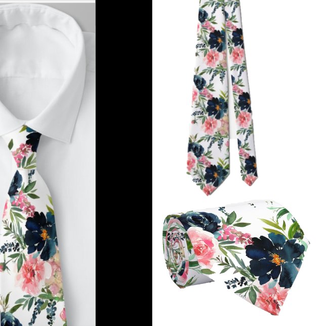 Cravate Tie à fleurs roses roses bleues et roses (Créateur téléchargé)