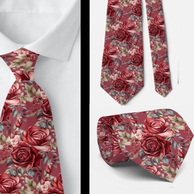 Cravate Tie à l'eau avec roses rouge foncé givré de Bourgo (Créateur téléchargé)