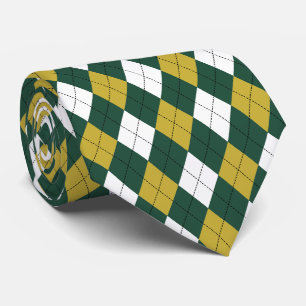 Cravate Tie à motif argyle vert foncé et moutarde  