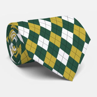 Cravate Tie à motif argyle vert foncé et moutarde  