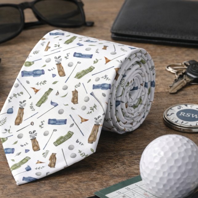 Cravate Tie à motif de golf bleu-vert aquarelle (Créateur téléchargé)