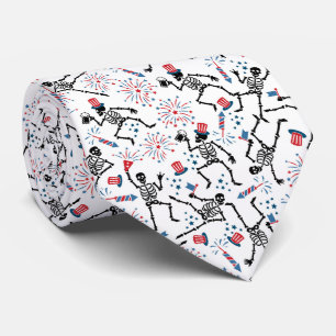 Cravate Tie à motif de squelette dansant patriotique