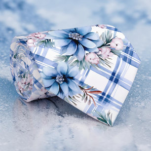 Cravate Tie à motif floral bleu hivernal saisonnier