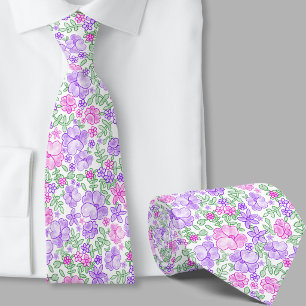 Cravate Tie à motif floral rose et violet élégant