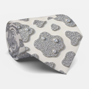 Cravate Tie à paillettes en faux soie à impression de vach