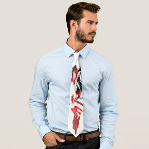 Cravate Tie Art Doodle Abstrait Noir Blanc Gris Et Rouge