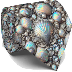 Cravate Tie Beach Lovers   Motif Coquillage Diamant Opale