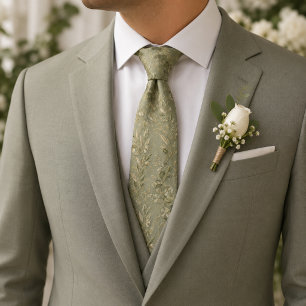 Cravate Tie botanique olive sauge apaisée