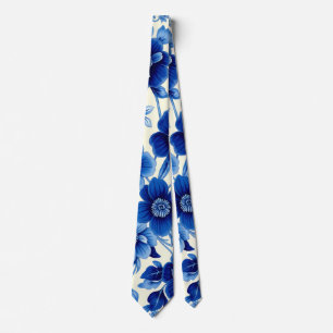 Cravate tie cascade à fleurs bleues