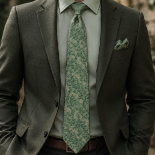 Cravate Tie de cou botanique vert sauge vintage