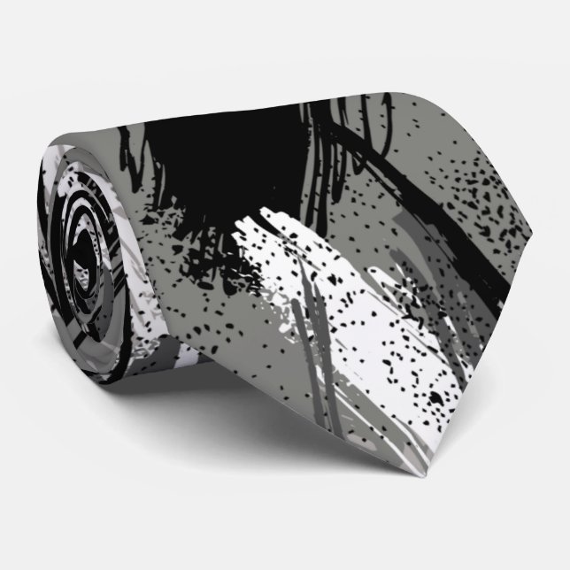 Cravate Tie de cou camouflage gris charbon noir blanc (Roulé)