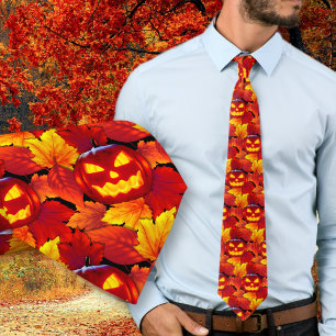 Cravate Tie de feuilles d'automne citrouille lumineuse d'H