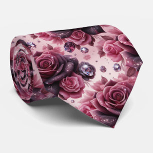 Cravate Tie de mariage de luxe   Roses roses violettes et 
