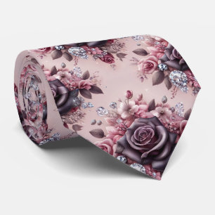Cravate Tie de mariage de luxe   Roses roses violettes et 