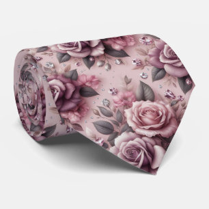 Cravate Tie de mariage de luxe   Roses roses violettes et 