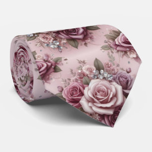 Cravate Tie de mariage de luxe   Roses roses violettes et 
