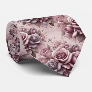 Cravate Tie de mariage de luxe   Roses roses violettes et 