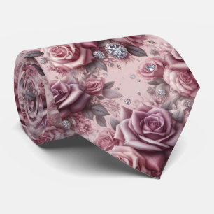Cravate Tie de mariage de luxe   Roses roses violettes et 