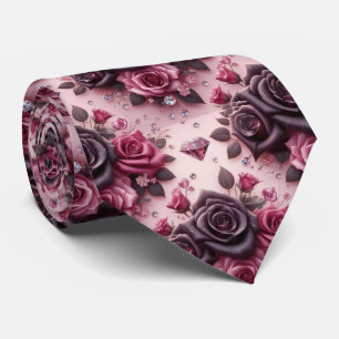 Cravate Tie de mariage de luxe   Roses roses violettes et 