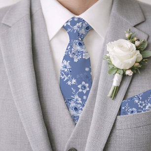 Cravate Tie de mariage floral bleu poussiéreux
