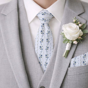 Cravate Tie de mariage floral bleu poussiéreux scandinave