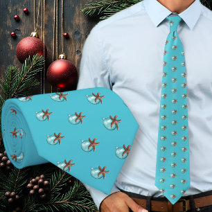 Cravate Tie de Noël bleu aqua étoile de mer ou ornement