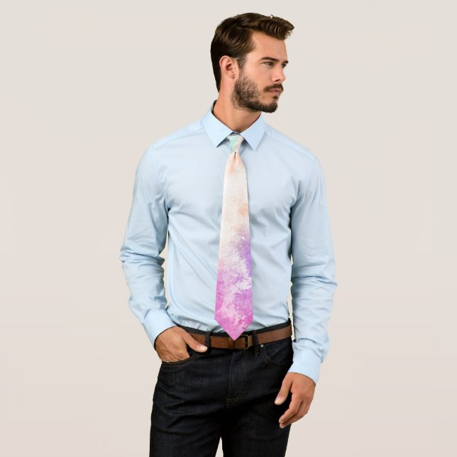 Cravate Tie Dye Pastel Aquarelle rose orange Turquoise vio (En situation)