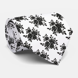 Cravate Tie fleuri noir et blanc classique pour hommes