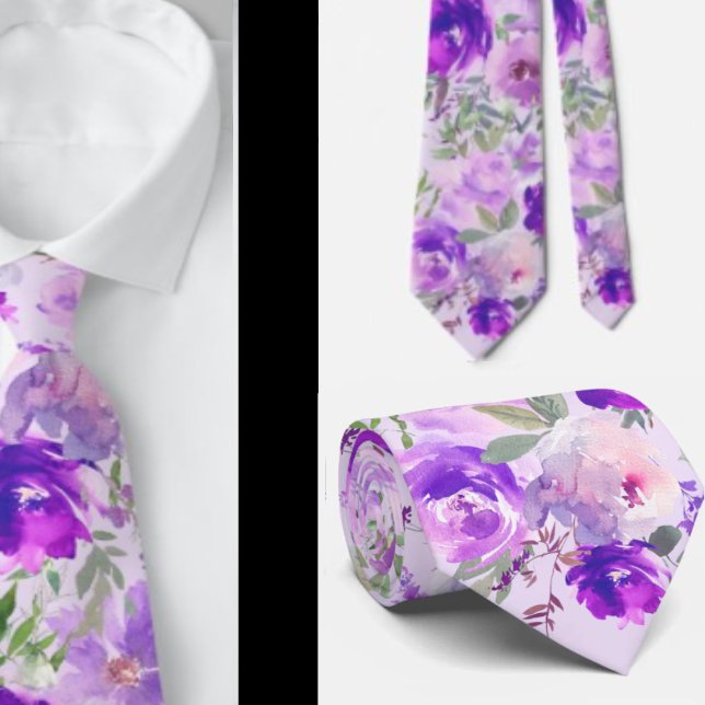 Cravate Tie floral pour col avec roses lavande indigo viol (Créateur téléchargé)
