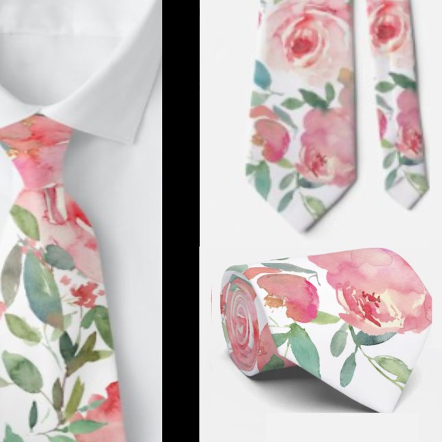 Cravate Tie floral rose pivoine (Créateur téléchargé)