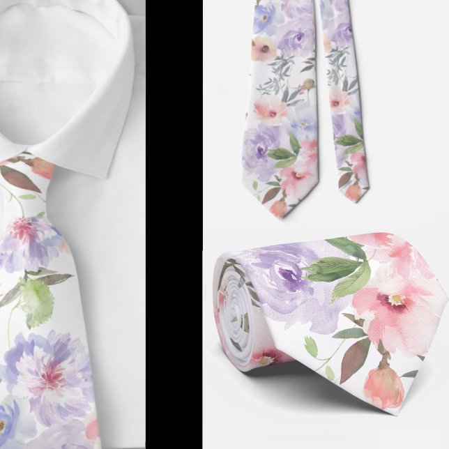 Cravate Tie floral rose violet et rose (Créateur téléchargé)