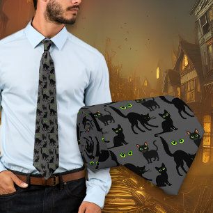 Cravate Tie motif chats aux yeux verts Halloween