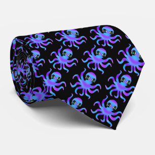 Cravate Tie (noir) - Pieuvre Bleu Violet