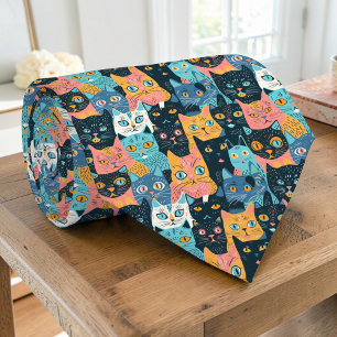 Cravate Tie personnalisé avec graphique de chat rétro