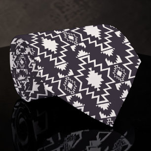 Cravate Tie personnalisé Aztec noir et blanc