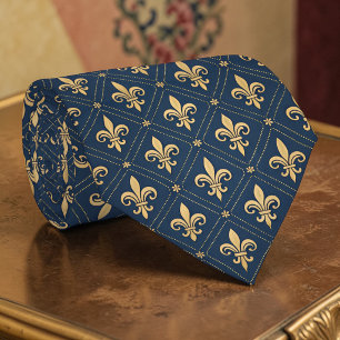 Cravate Tie personnalisé fleur de lys en farine bleue et o