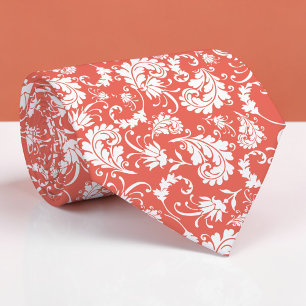 Cravate Tie personnalisé motif floral pêche
