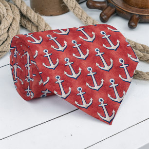 Cravate Tie personnalisé nautique Ancre Rouge