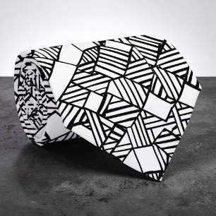 Cravate Tie personnalisé noir et blanc à motifs géométriqu