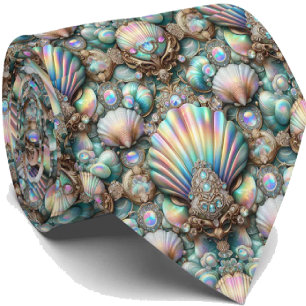 Cravate Tie pour amoureux de la plage   Motif coquillage d