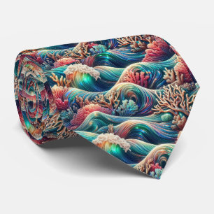 Cravate Tie pour amoureux de la plage   Motif de corail oc