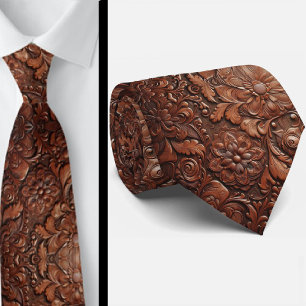 Cravate Tie pour homme en faux cuir brun occidental orné