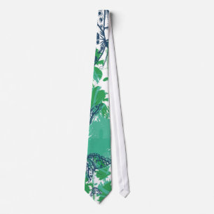 Cravate Tie pour hommes Palmier papillon bleu marine Parad